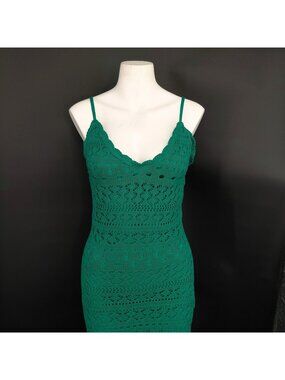 Crochet Knit Bodycon Dress Women Small Green Midi Lined Party Summer Lucky Irish